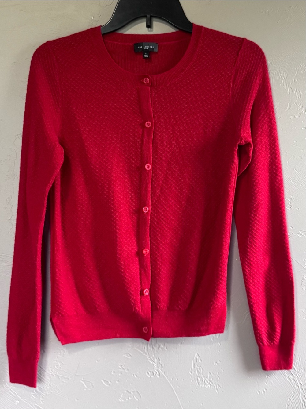 Merino Wool Blend The Limited Red Textured Button-Front Cardigan